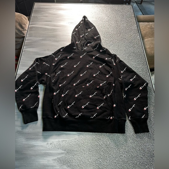 Champion Black Hoodie with Logo Pattern - Picture 1 of 6
